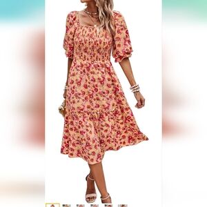 Floral Puff Sleeve Midi Dress